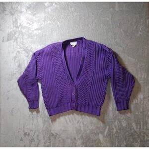 Vintage 90s RTW Ready To Wind Down Purple Chunky Cardigan Sweater Size Small